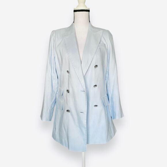 Antonio Melani Riviera Linen Blazer Jacket Fits Sz S Light Blue Silver Buttons - Picture 4 of 15